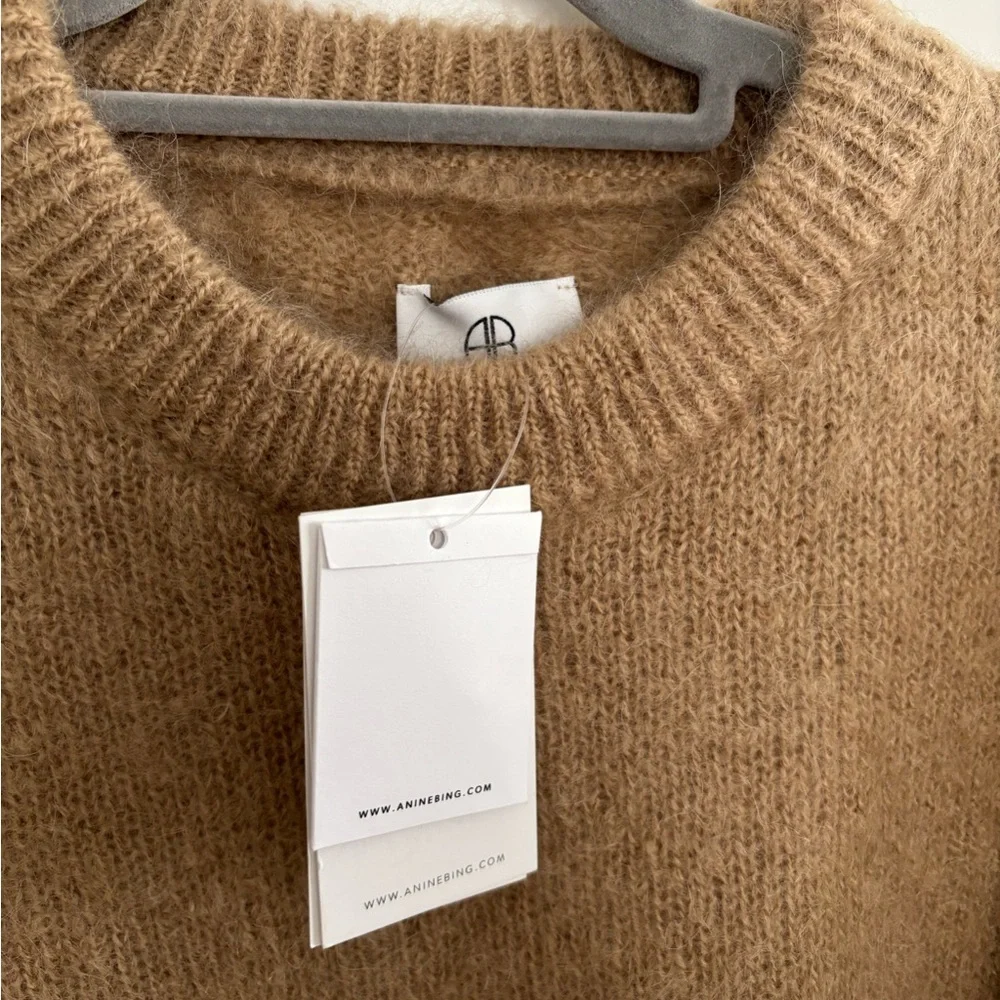 Anine Bing Tan Crew Neck Sweater Plush Relaxed Fit - Picture 4 of 7